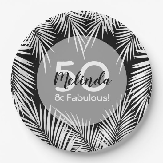 Weiße Palmen in schwarztropischer Farbe Pappteller (Vorderseite)