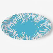 Weiße Palmen zu Tellern des tropischen Blue-Tropic Pappteller (Schrägansicht)