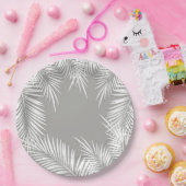 Weiße Palmen zu Tellern des tropischen Silberthema Pappteller (Party)