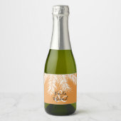 Weiße Palmenbaumfronten auf tropischen Orangenmini Schaumweinetikett (Vorderseite)