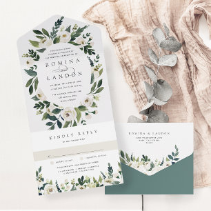 Weiße Päonie Ovaler Rahmen Aquarell Floral Hochz All In One Einladung