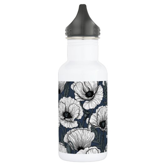 Weiße Pappchen auf der Marine Edelstahlflasche (Links)