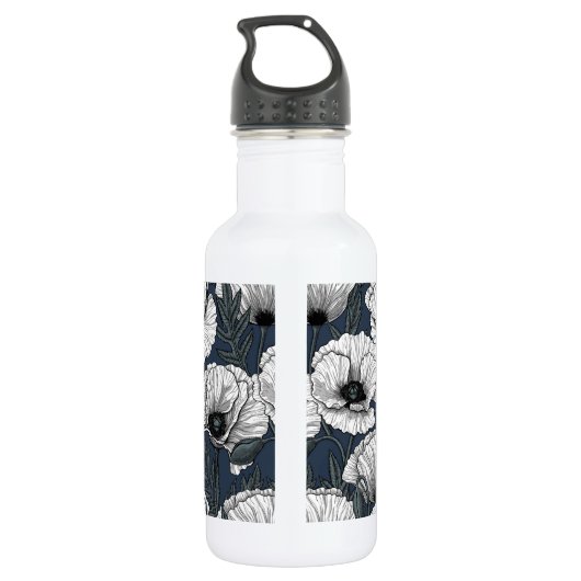 Weiße Pappchen auf der Marine Edelstahlflasche (Rückseite)