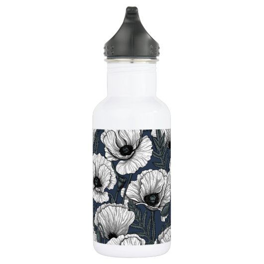 Weiße Pappchen auf der Marine Edelstahlflasche (Rechts)