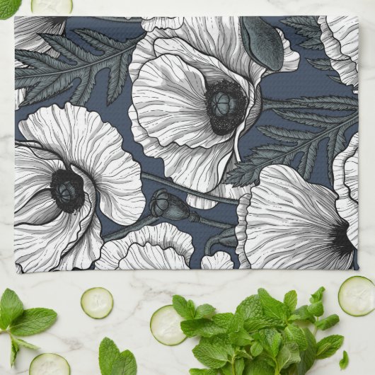 Weiße Pappchen auf der Marine Geschirrtuch (Gefaltet)