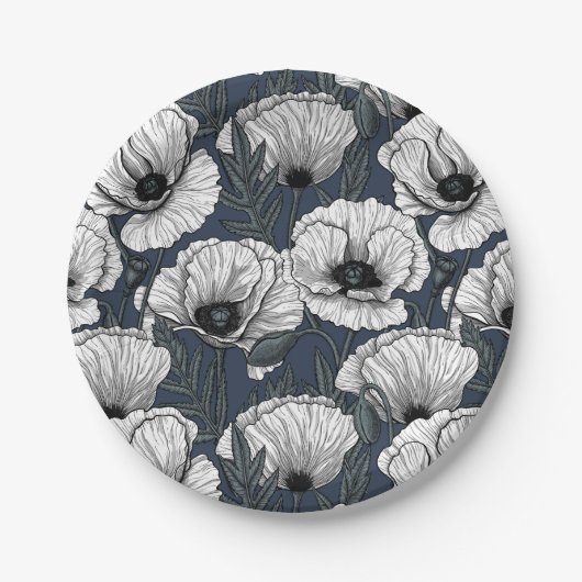 Weiße Pappchen auf der Marine Pappteller (Vorderseite)