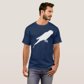 Weiße Parakeet-Vogel-Silhouette T-Shirt (Vorne ganz)