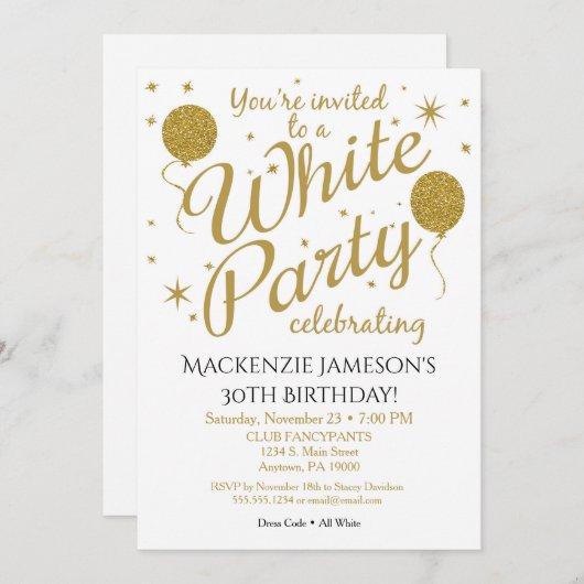 Weiße Party Einladung Das ganze weiße Party lädt e (Vorne/Hinten)