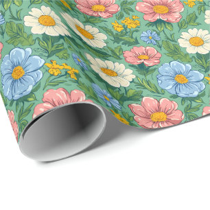 Weiße Pastel Ditsy Floral Meadow Muster Geschenkpapier
