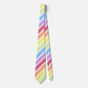 Weiße Pastel Rainbow Diagonal Stripe Neck Tie Krawatte
