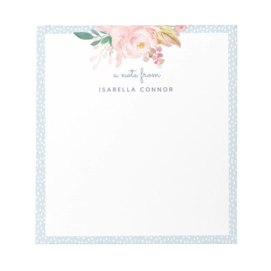 Weiße, pastellblaue Punkte rahmen Aquarellfarben-R Notizblock (Vorderseite)