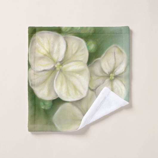 Weiße Pastelle Hydrangea Blütencreme Badhandtuch Set (Waschlappen)