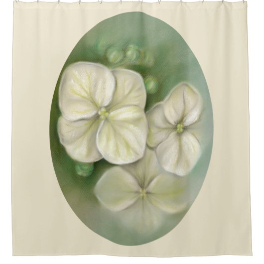 Weiße Pastelle Hydrangea Blütencreme Duschvorhang (Vorderseite)