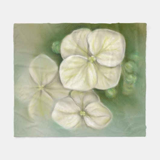 Weiße Pastelle Hydrangea Blütencreme Fleecedecke (Vorderseite (Horizontal))