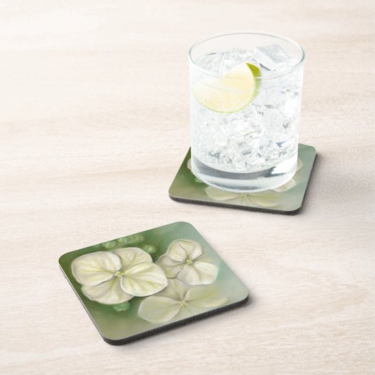 Weiße Pastelle Hydrangea Blütencreme Getränkeuntersetzer (Rechte Seite)