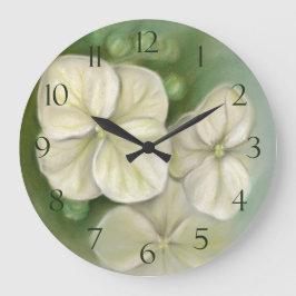 Weiße Pastelle Hydrangea Blütencreme Große Wanduhr