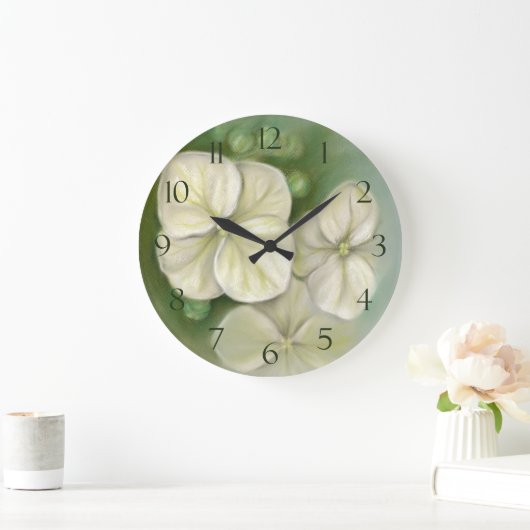 Weiße Pastelle Hydrangea Blütencreme Große Wanduhr (Zuhause)