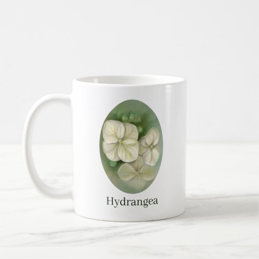 Weiße Pastelle Hydrangea Blütencreme Kaffeetasse (Links)