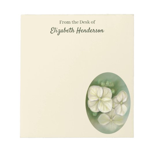 Weiße Pastelle Hydrangea Blütencreme Notizblock (Vorderseite)