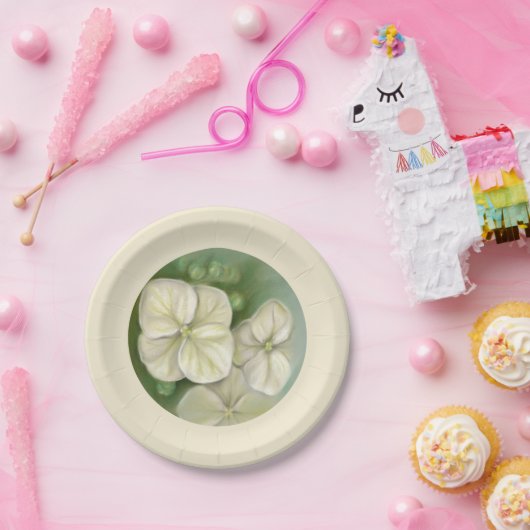 Weiße Pastelle Hydrangea Blütencreme Pappteller (Party)