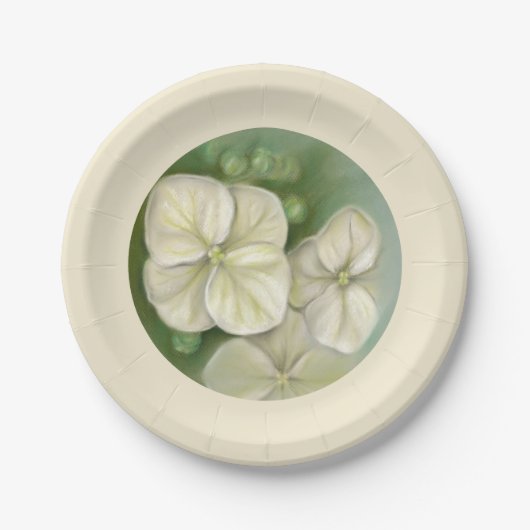 Weiße Pastelle Hydrangea Blütencreme Pappteller (Vorderseite)