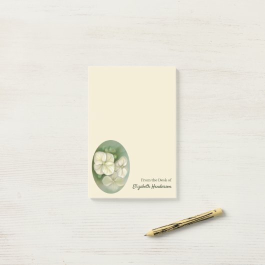 Weiße Pastelle Hydrangea Blütencreme Post-it Klebezettel (Auf Schreibtisch)