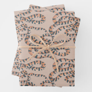 Weiße Pastelle Peach & orange Vintage Schlangen Geschenkpapier Set