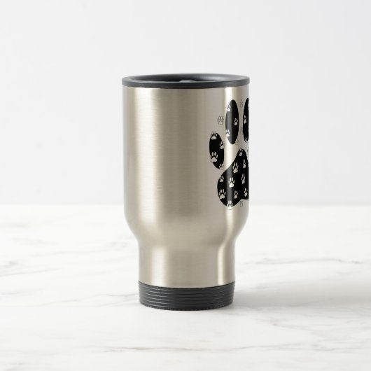 Weiße Pasten auf schwarzem Pfosten Reisebecher (Mittel)