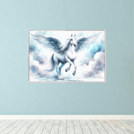 Weiße Pegasus Flügel Sanfte Blaue Himmels Traumlan Leinwanddruck