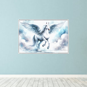 Weiße Pegasus Flügel Sanfte Blaue Himmels Traumlan Leinwanddruck