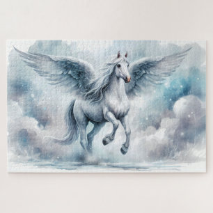 Weiße Pegasus Flügel Sanfte Blaue Himmels Traumlan Puzzle