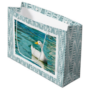 Weiße Pekin Ente - Natur-Foto in den Reflexionen Große Geschenktüte