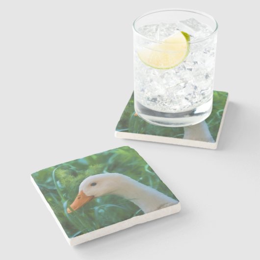 Weiße Pekin Ente Steinuntersetzer (Seitenansicht)