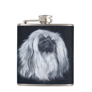 Weiße Pekingese Flachmann