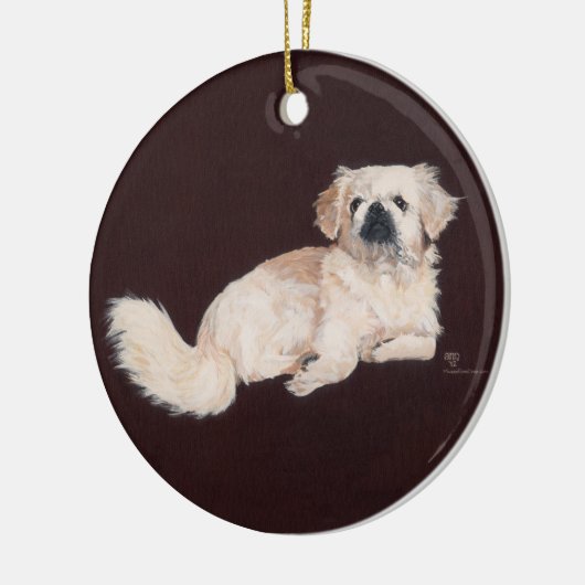Weiße Pekingese Keramikornament (Links)