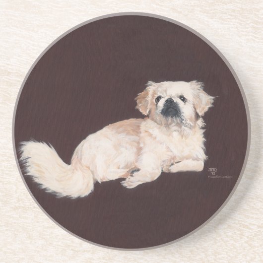 Weiße Pekingese Sandstein Untersetzer (Vorne)