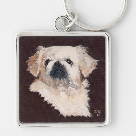 Weiße Pekingese Schlüsselanhänger (Vorne)