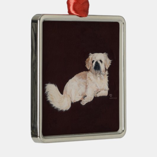 Weiße Pekingese Silbernes Ornament (Rechts)