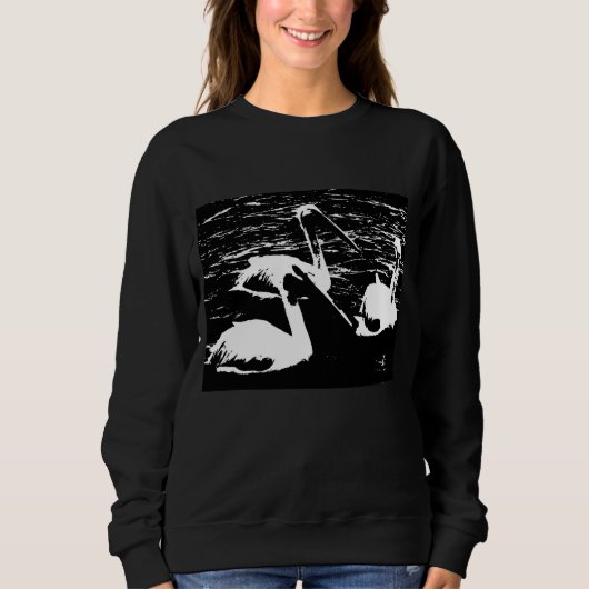 Weiße Pelikane auf schwarzem Sweatshirt (Vorderseite)