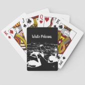 Weiße Pelikane auf schwarzen, klassischen Spielkar Spielkarten (Rückseite)
