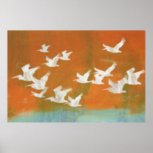 Weiße Pelikane im Flug Coastal Fine Art Vogel  Poster