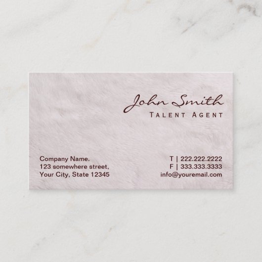 Weiße Pelz-Talent-Agent-Geschäfts-Karte Visitenkarte (Vorderseite)