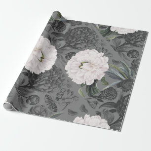 Weiße Peonie Romantisches Grau Geschenkpapier