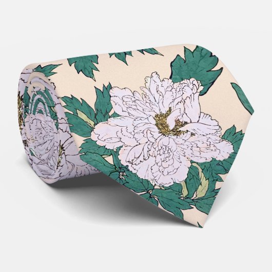 Weiße Peonies und grüne Blätter Krawatte (Gerollt)