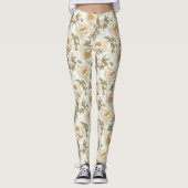 Weiße Peony Floral Pattern Leggings (Vorderseite)