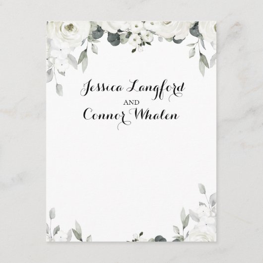 Weiße Peony Greenerity Wedding Details Begleitkarte (Rückseite)