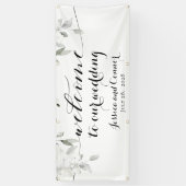 Weiße Peony Greenery Willkommen bei unserer Hochze Banner (Vertikal)