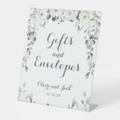 Weiße Peony Silver Greenery 2 Geschenke & Umschläg Sockelschild (Vorderseite)