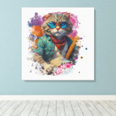 *~* Weiße Percussionist Coole Katze AP91 DRUMMER Leinwanddruck (Insitu (Holzboden))