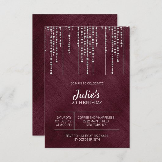 Weiße Perlen 30. Geburtstag Einladung (Vorne/Hinten)